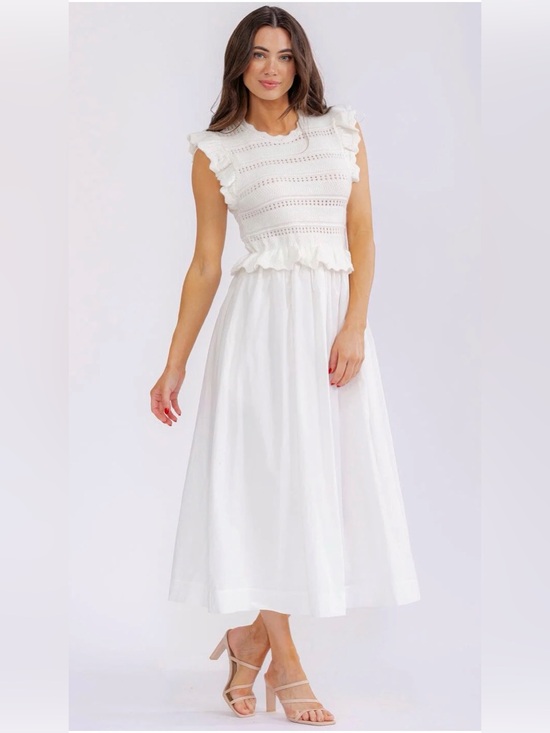 Mable Dresses & Skirts - A602. Mable White Ruffled Sweater Top Midi Dress